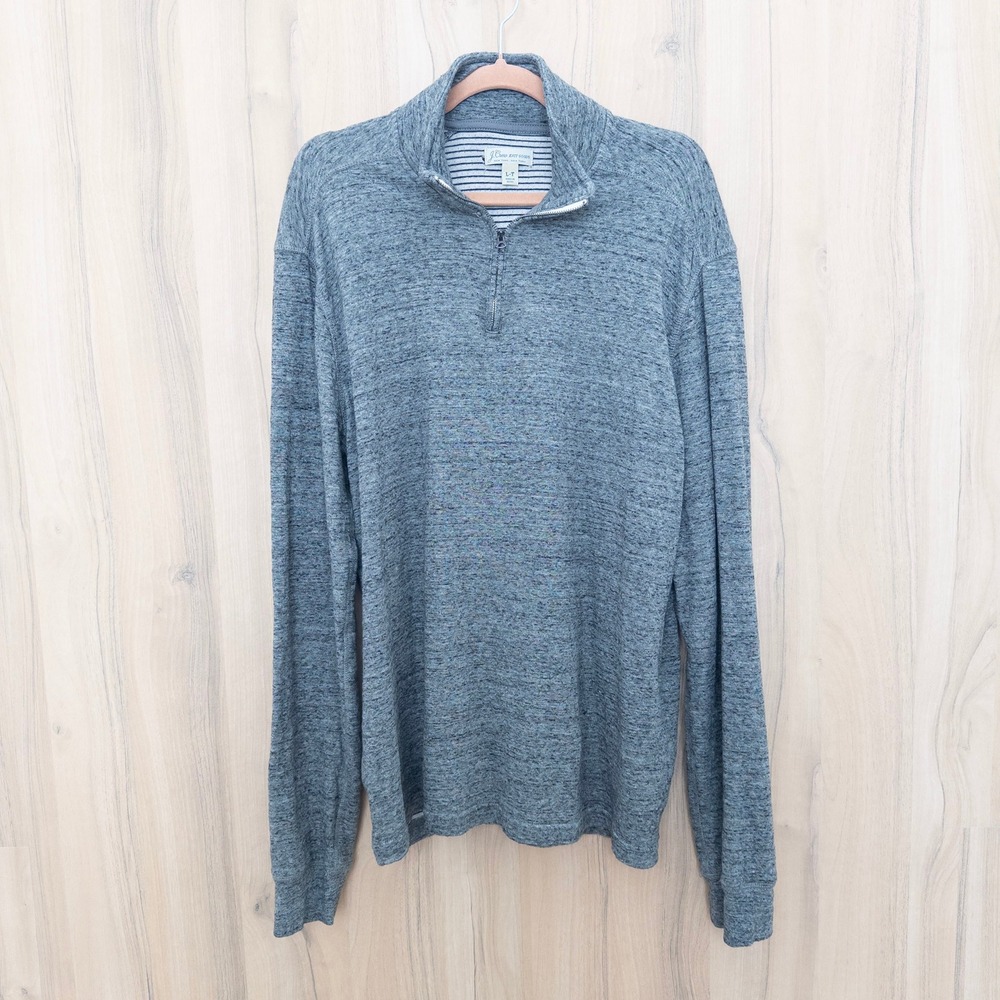 VTG‎ J Crew Mens Quarter Zip Pullover Sweater Size L Tall Gray Classic Preppy